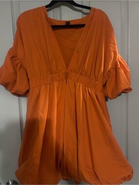 SHEIN Orange V-Neck Mini Dress